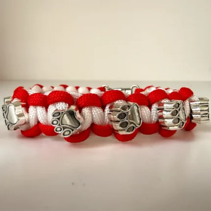 Obojek pro kočky sphynx v provedení - bílo červená a tlapky