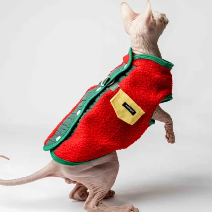Extra hřejivá fleecová vesta pro kočky sphynx červená