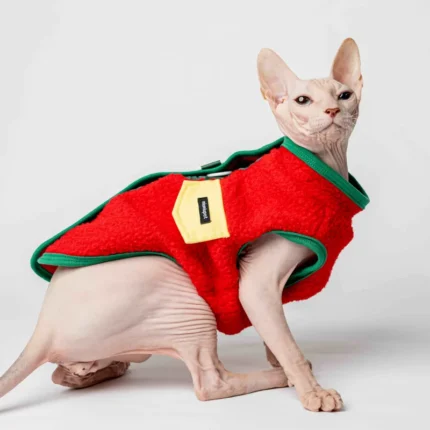 Extra hřejivá fleecová vesta pro kočky sphynx červená