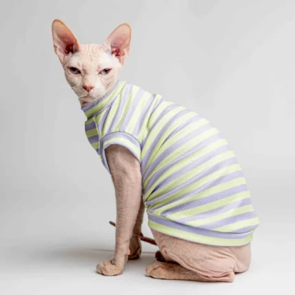 Lehký chladivý rolák pro kočky sphynx s limetkovo-fialovými proužky