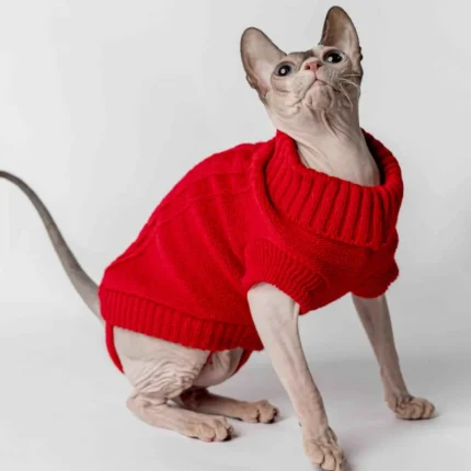 Svetr s rolákem pro kočky sphynx červený