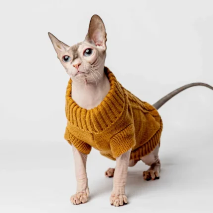 Svetr s rolákem pro kočky sphynx hořčicový