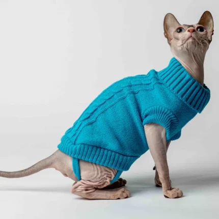 Svetr s rolákem pro kočky sphynx světle modrý