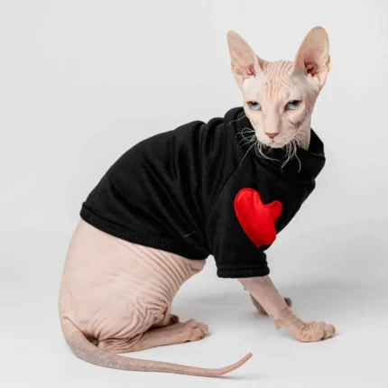 Teplá mikina „Srdce“ pro kočky sphynx černá