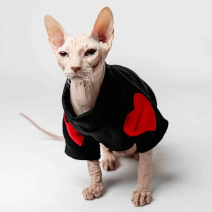 Teplá mikina „Srdce“ pro kočky sphynx černá
