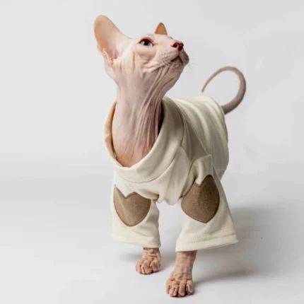 Teplá mikina „Srdce“ pro kočky sphynx krémová