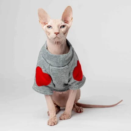 Teplá mikina „Srdce“ pro kočky sphynx šedá