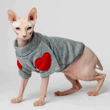 Teplá mikina „Srdce“ pro kočky sphynx šedá