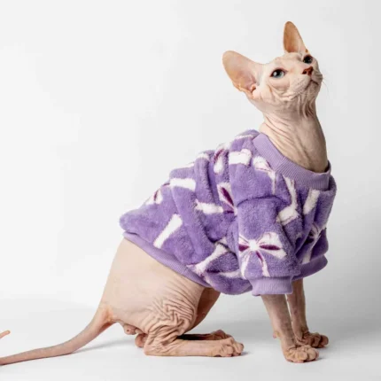 Velurová mikina pro kočky sphynx fialová s mašlemi