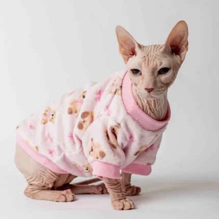 Velurová mikina pro kočky sphynx růžová s medvídky