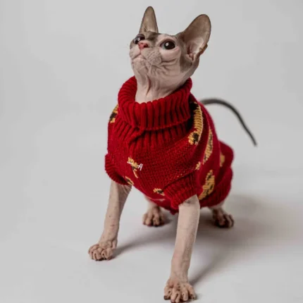Klasický svetr s rolákem pro kočky sphynx – Medvídek