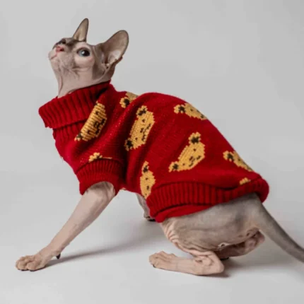 Klasický svetr s rolákem pro kočky sphynx – Medvídek