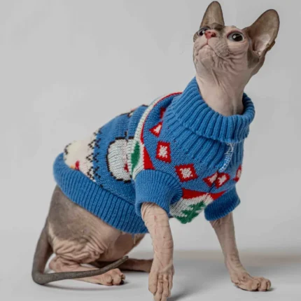 Klasický svetr s rolákem pro kočky sphynx – Sněhulák