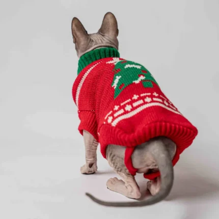 Klasický svetr s rolákem pro kočky sphynx – Vánoční stromeček