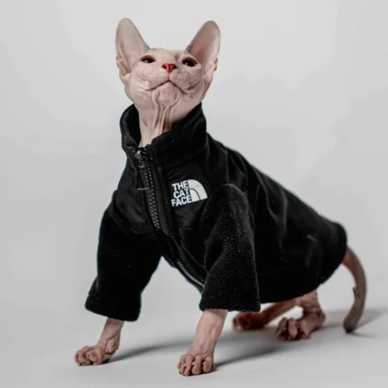 Hřejivá mikina na zip pro kočky sphynx – The Cat Face – černá