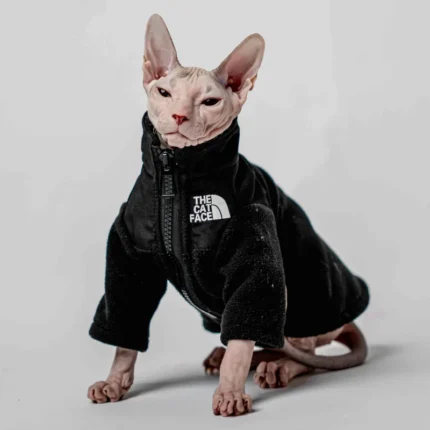 Hřejivá mikina na zip pro kočky sphynx – The Cat Face – černá