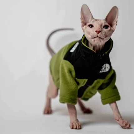 Hřejivá mikina na zip pro kočky sphynx – The Cat Face – výrazná olivová