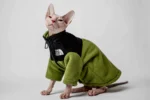 Hřejivá mikina na zip pro kočky sphynx – The Cat Face – výrazná olivová